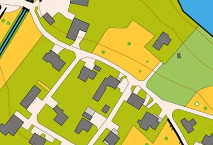 Orientierungslaufkarte eines Wohnquartiers als Hintergrundkarte.