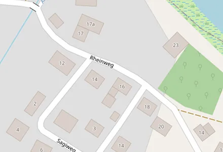 OpenStreetMap-Karte eines Wohnquartiers als Hintergrundkarte.