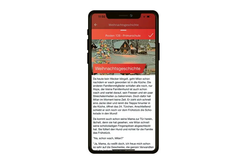 FixFinder-App: Posteninhalt mit einer Weihnachtsgeschichte.