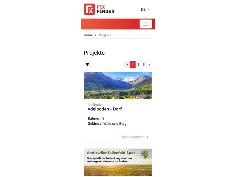 FixFinder-Website: Ansicht auf einem Smartphone